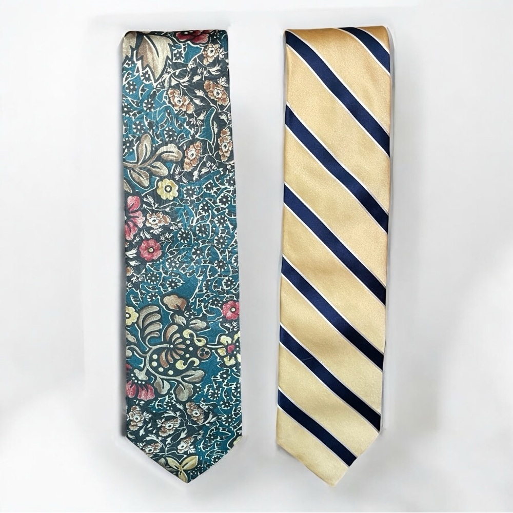 Mens Neckties 2 Pcs Repp Weave Tommy Hilfiger Stripe Designer Collection Floral